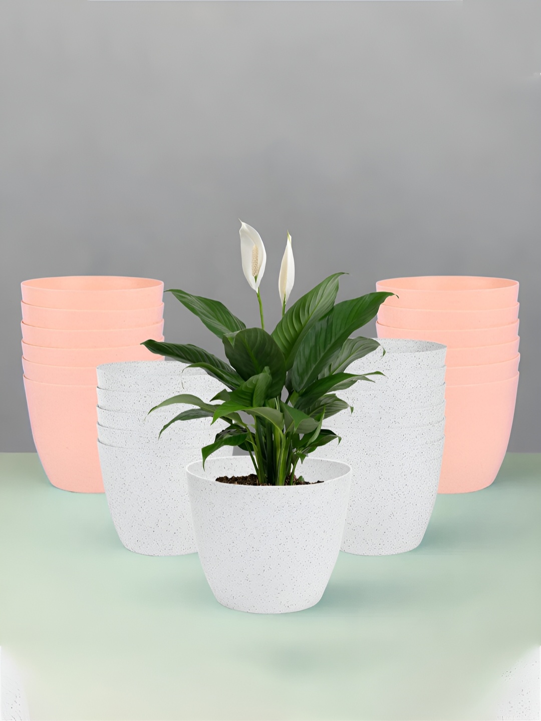 

Kuber Industries White & Peach 24 Pieces Marble Planters