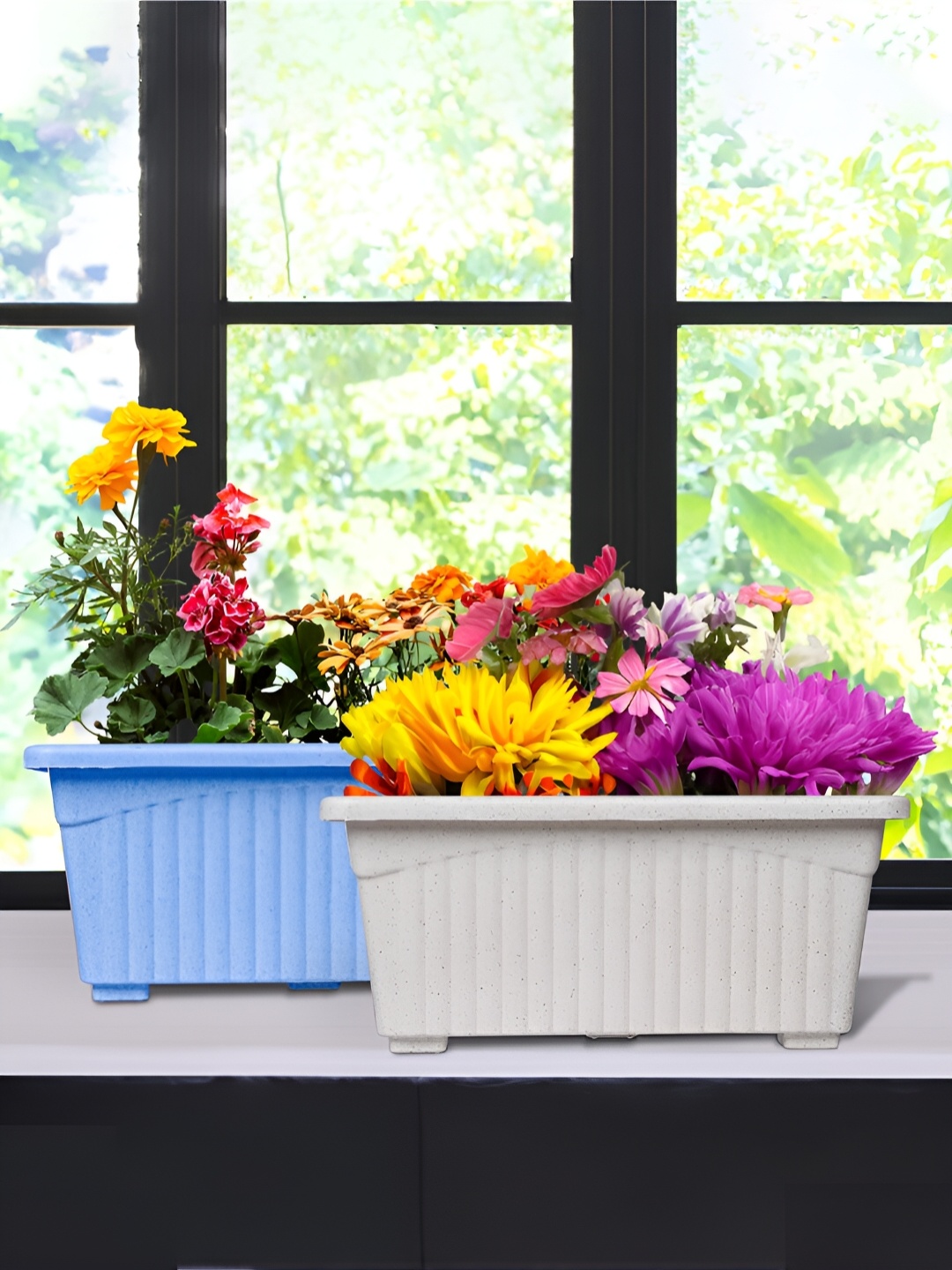 

Kuber Industries Blue & White 2 Pieces Textured Lightweight Planters