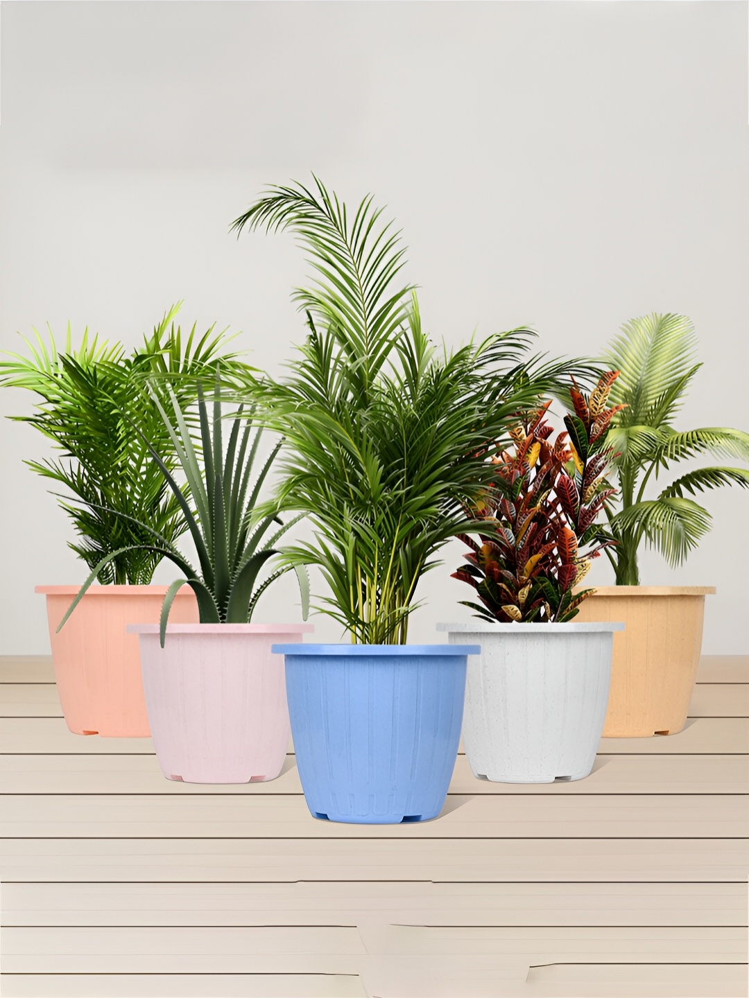 

Kuber Industries Blue & Beige 12 Pieces Textured Lightweight Planters