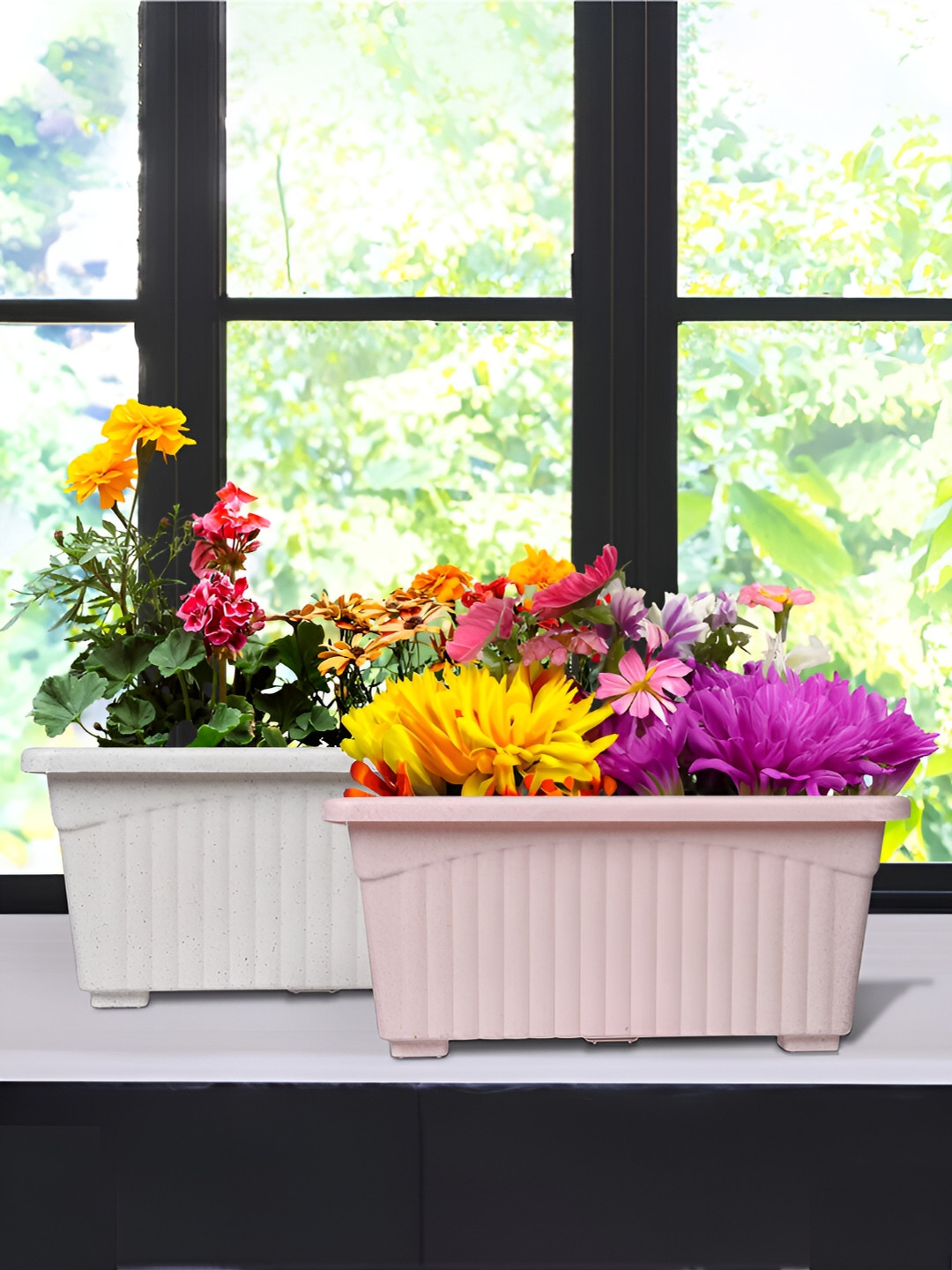 

Kuber Industries White & Pink 2 Pieces Textured Lightweight Planters