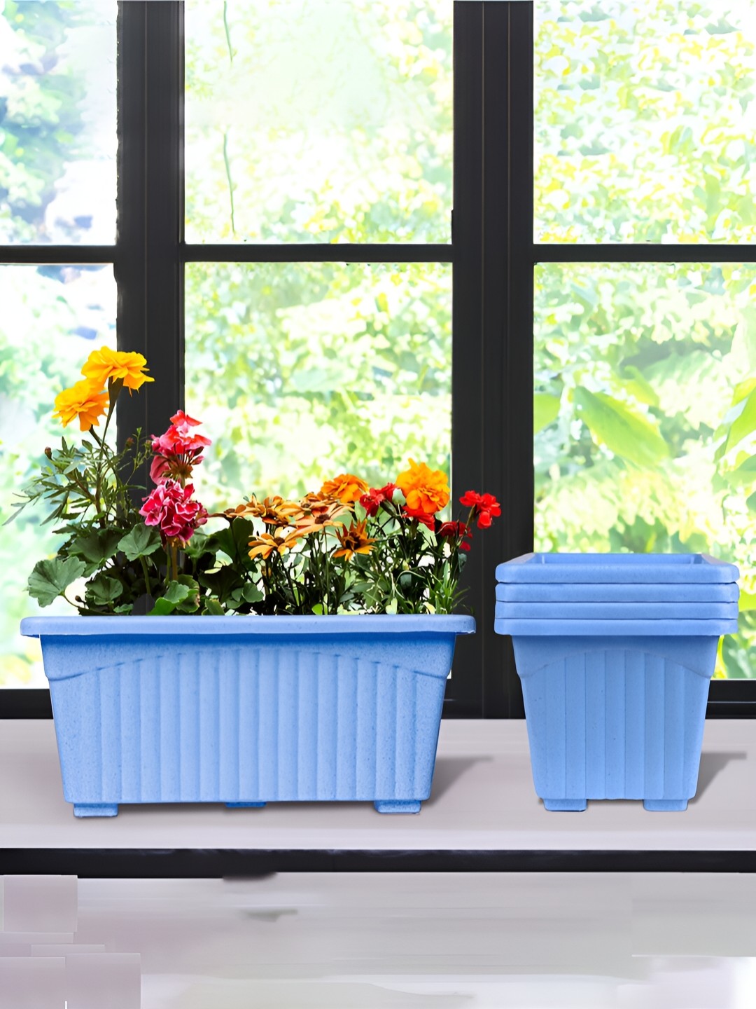 

Kuber Industries Blue 5 Pieces Textured Lightweight Planters