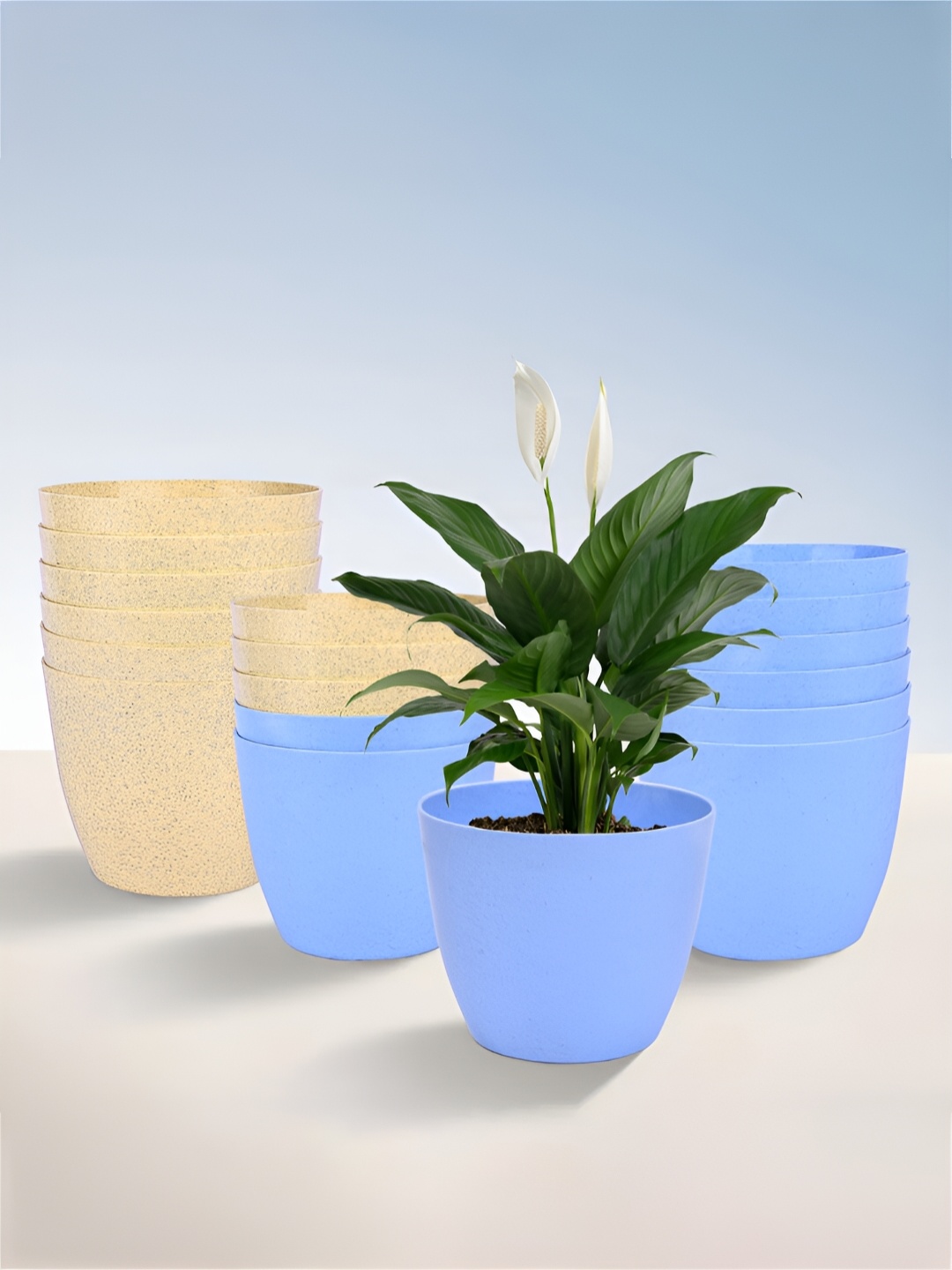 

Kuber Industries Blue & Beige 18 Pieces Lightweight Planters
