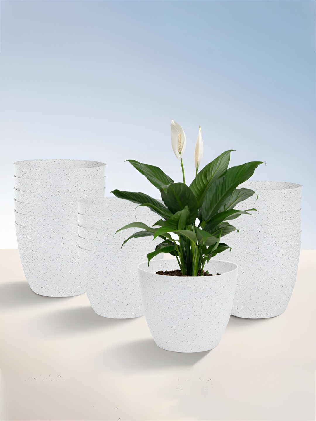 

Kuber Industries White 18 Pieces Marble Finish Planters
