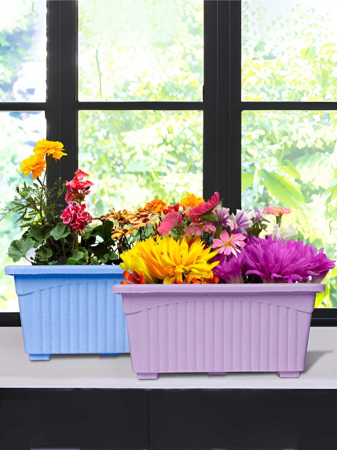 

Kuber Industries Blue & Purple 2 Pieces Textured Lightweight Planters