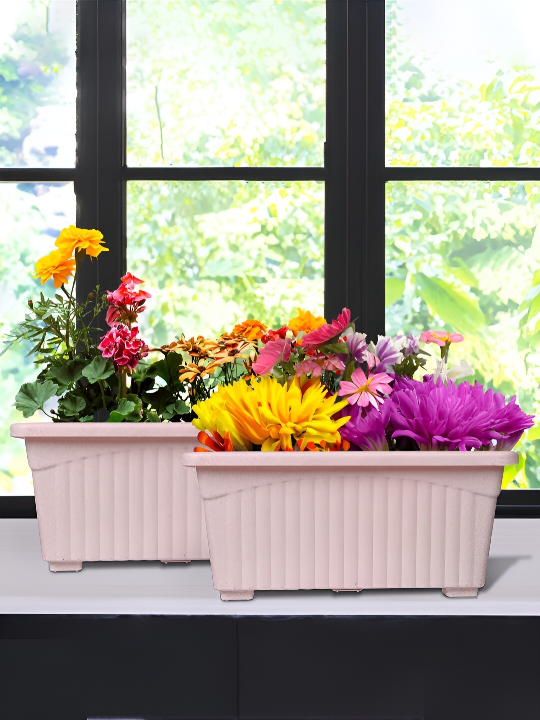 

Kuber Industries Pink 2 Pieces Textured Lightweight Planters