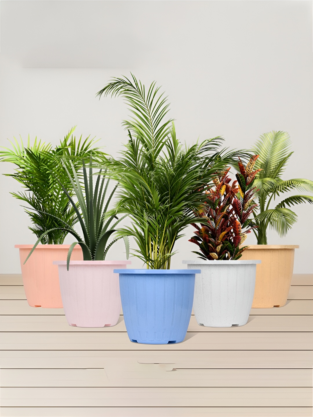 

Kuber Industries Marble Duro 6 Pieces Blue & Beige Textured Lightweight Planters