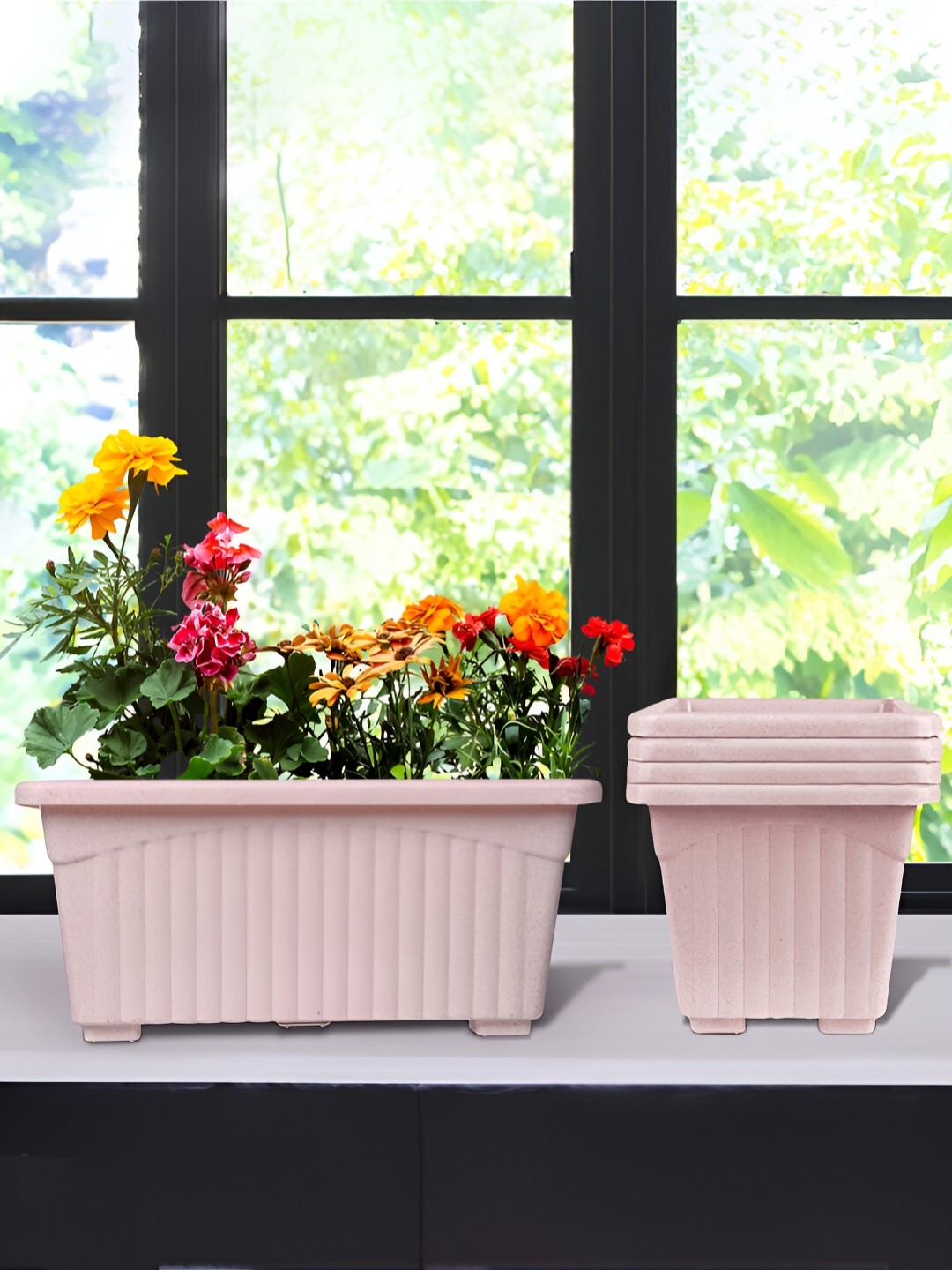 

Kuber Industries Pink 5 Pieces Textured Lightweight Planters