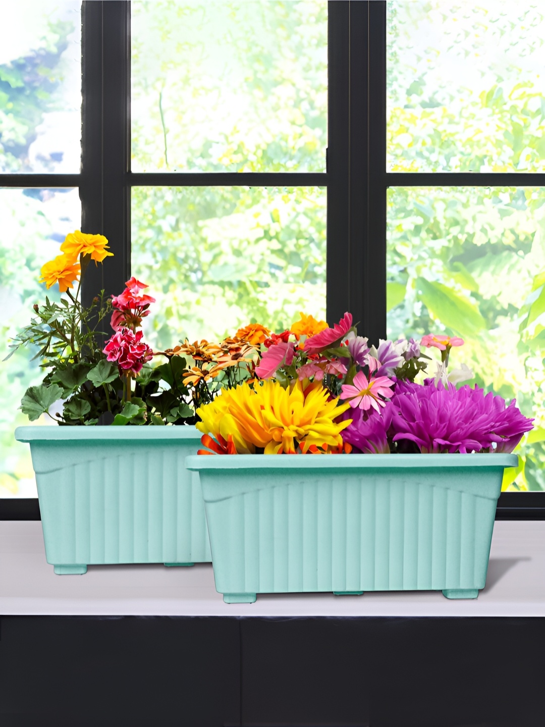

Kuber Industries Green 2 Pieces Textured Lightweight Planters