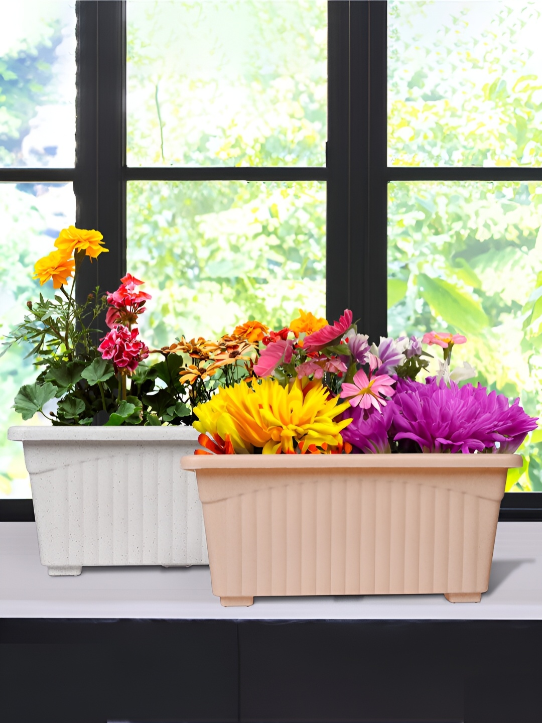 

Kuber Industries White & Peach-Colored 12 Pieces Textured Lightweight Planters