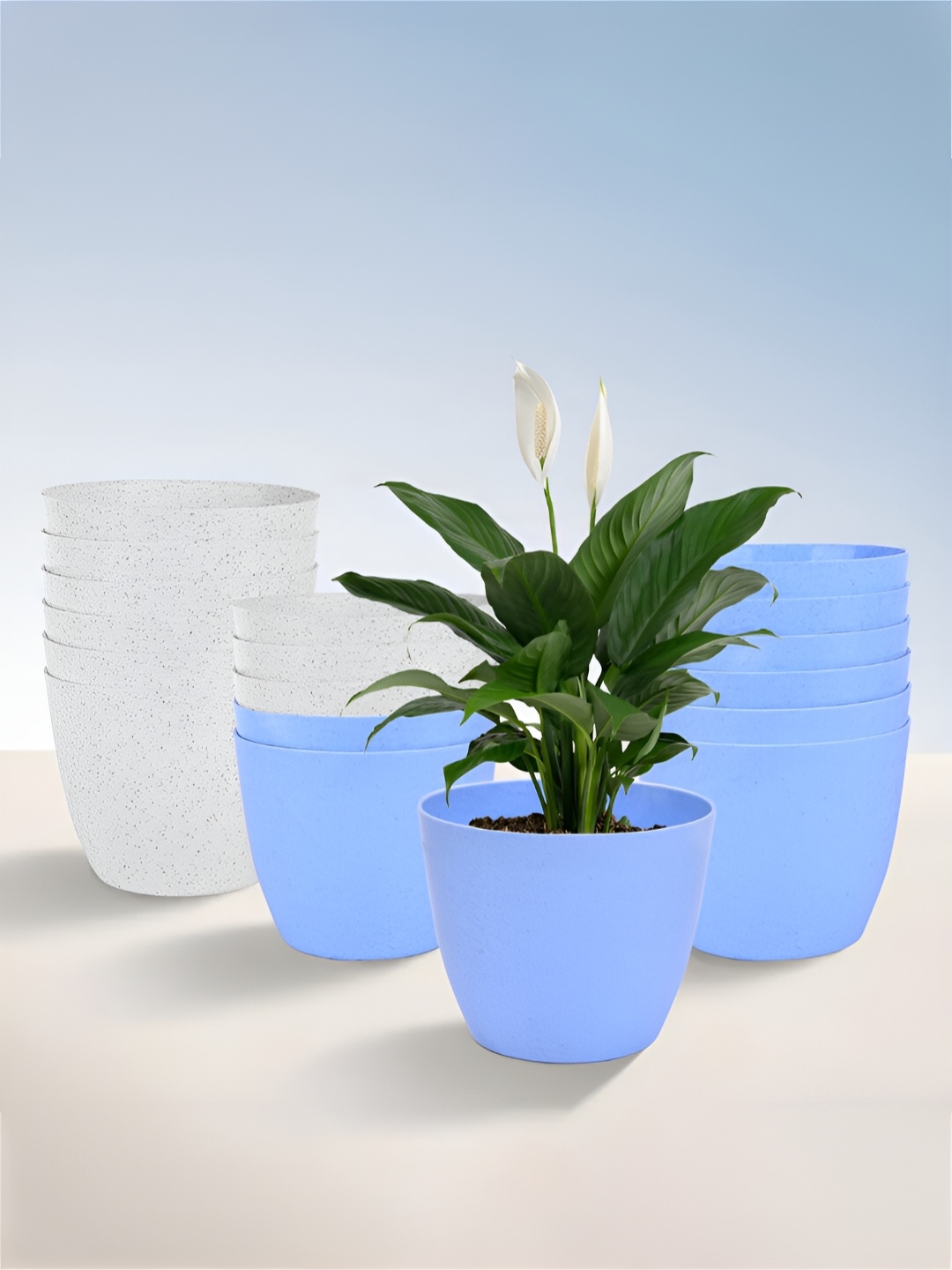 

Kuber Industries Blue & White 18 Pieces Lightweight Planters