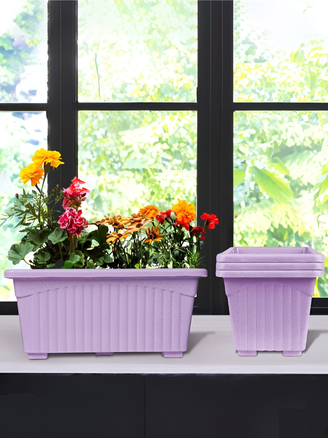 

Kuber Industries Purple 4 Pieces Textured Lightweight Planters