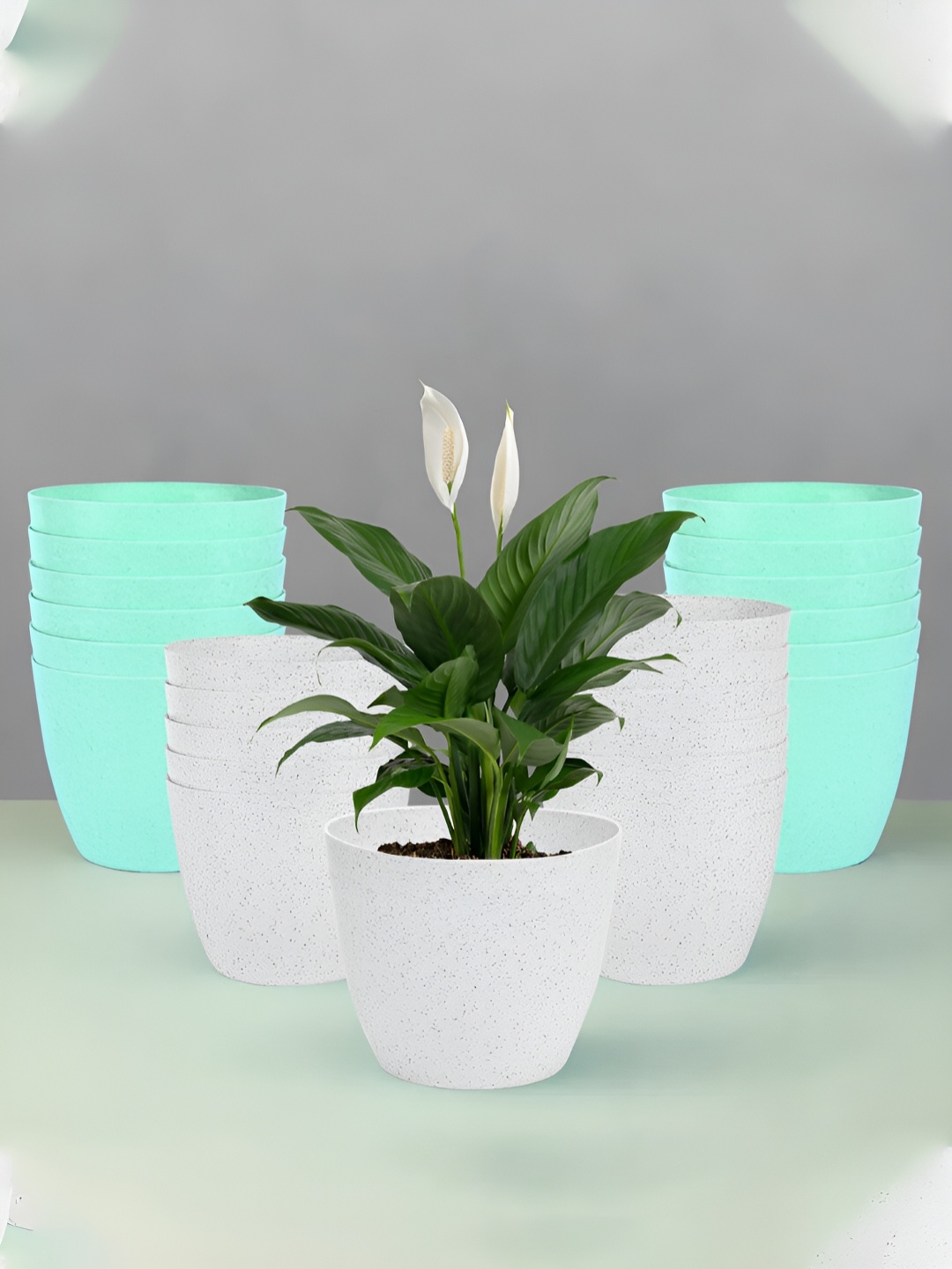 

Kuber Industries White & Green 24 Pieces Marble Planters