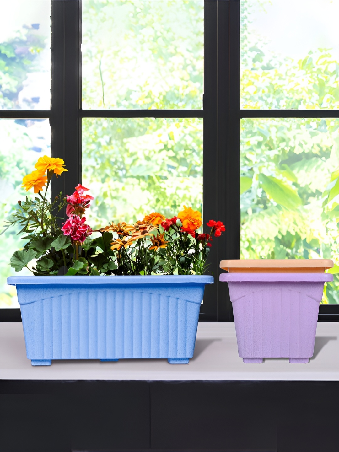 

Kuber Industries Blue & Purple 3 Pieces Textured Lightweight Planters