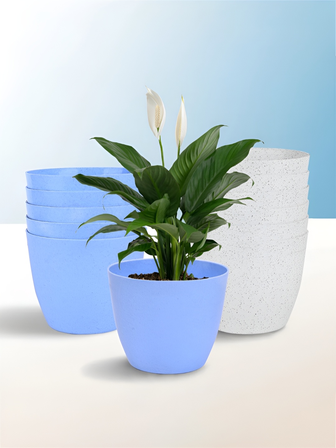 

Kuber Industries Blue & White 12 Pieces Lightweight Planters