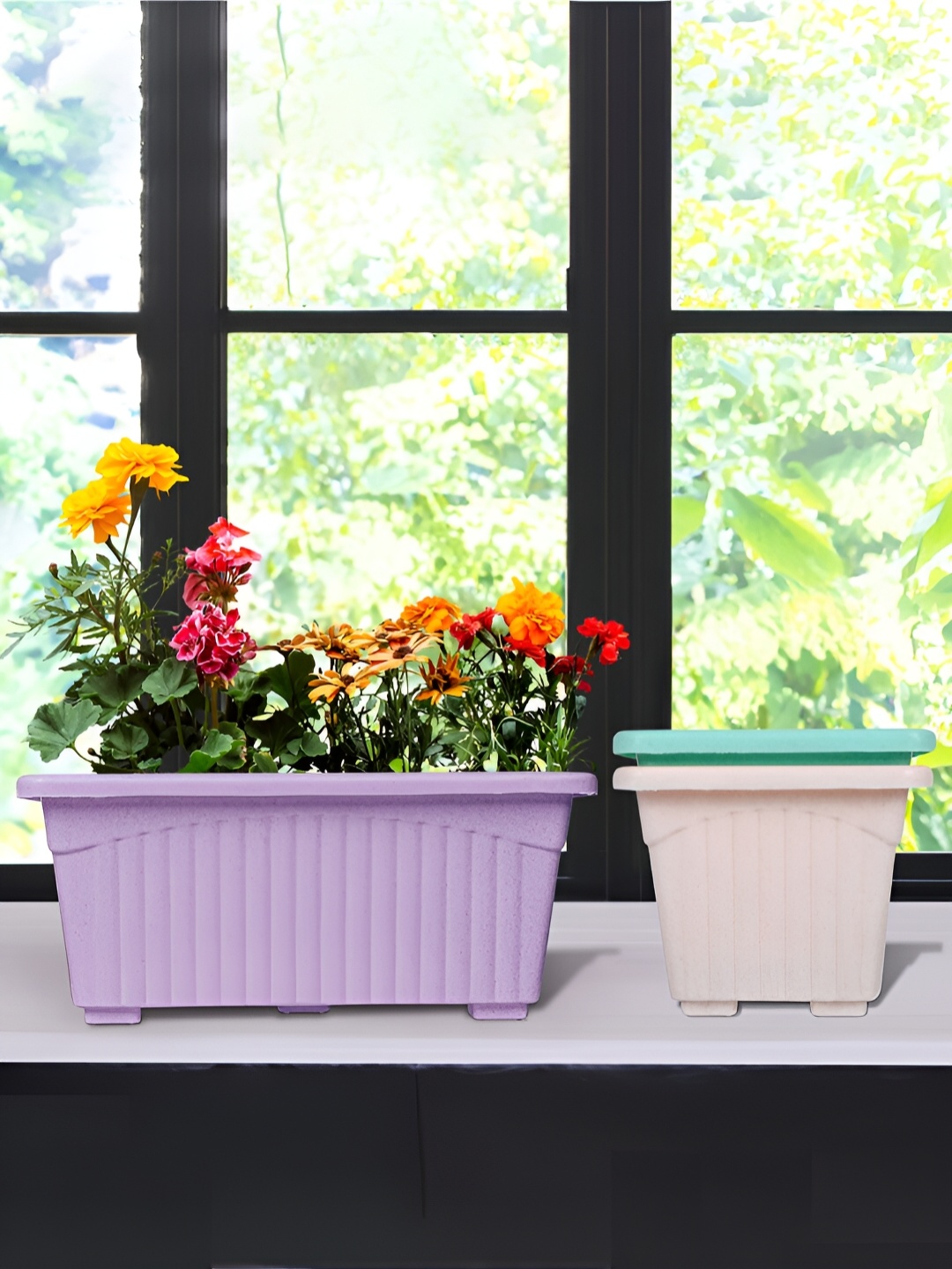 

Kuber Industries Pink & Green 3 Pieces Marble Finish Planters, Purple