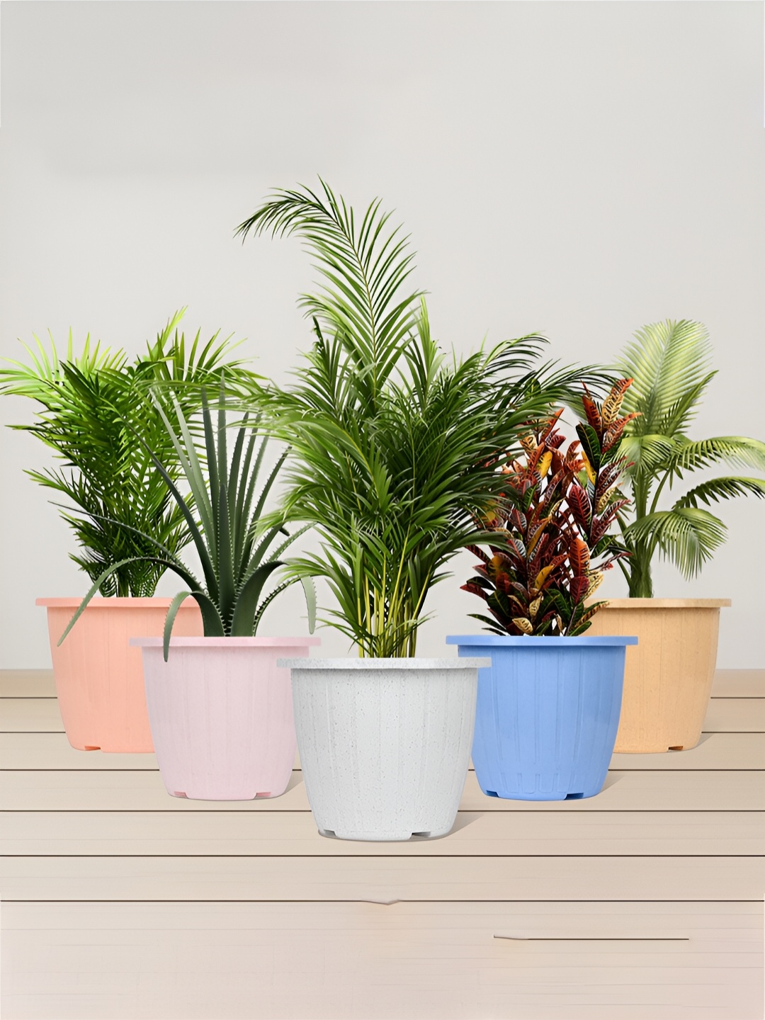 

Kuber Industries White & Beige 4 Pieces Marble Duro Planters