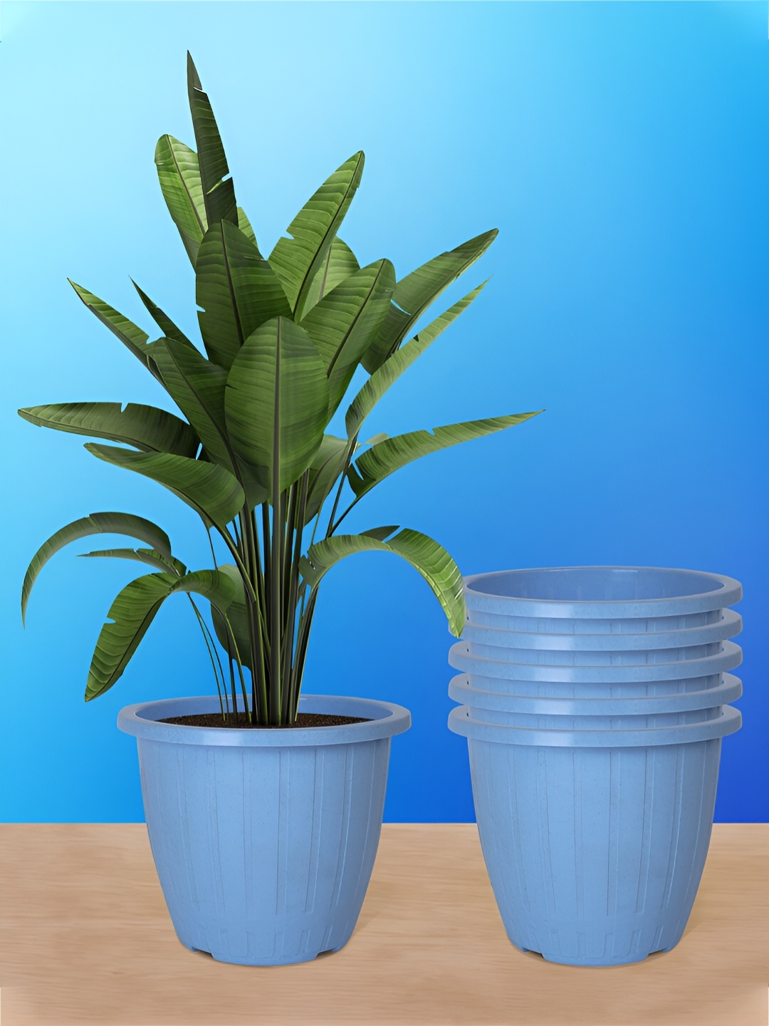 

Kuber Industries Blue 6 Pieces Textured Lightweight Planters