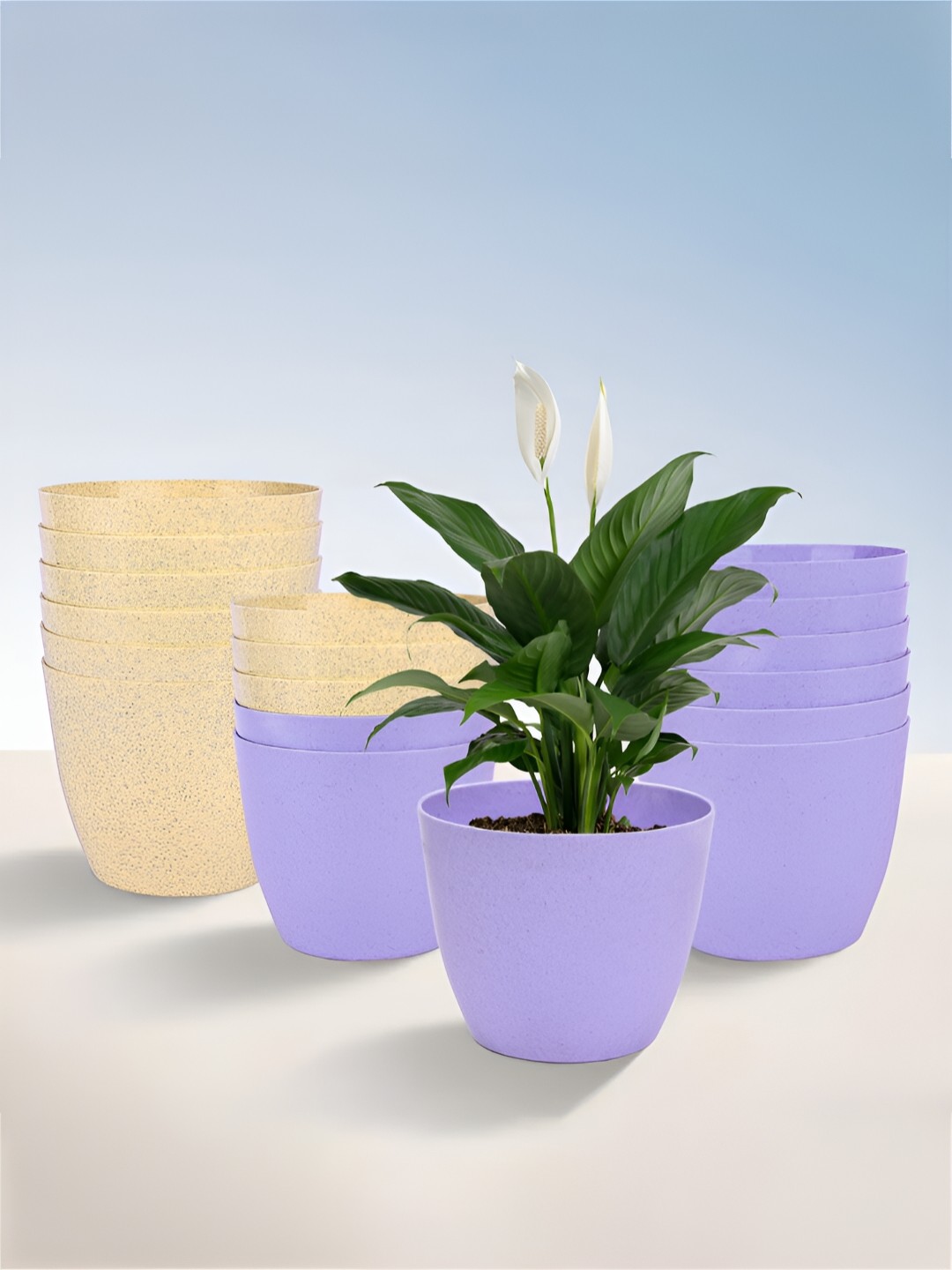 

Kuber Industries Marble Cool Purple & Beige 18 Pieces UV-Protected Planters