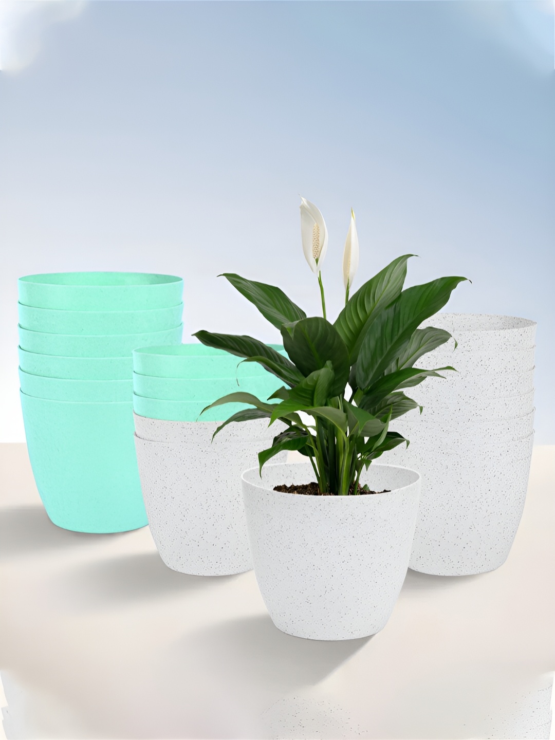 

Kuber Industries White & Green 18 Pieces Lightweight Planters