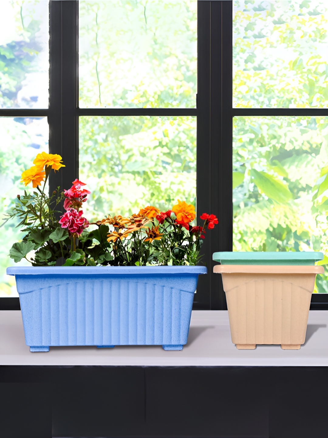 

Kuber Industries Blue & Green 3 Pieces Lightweight Planters