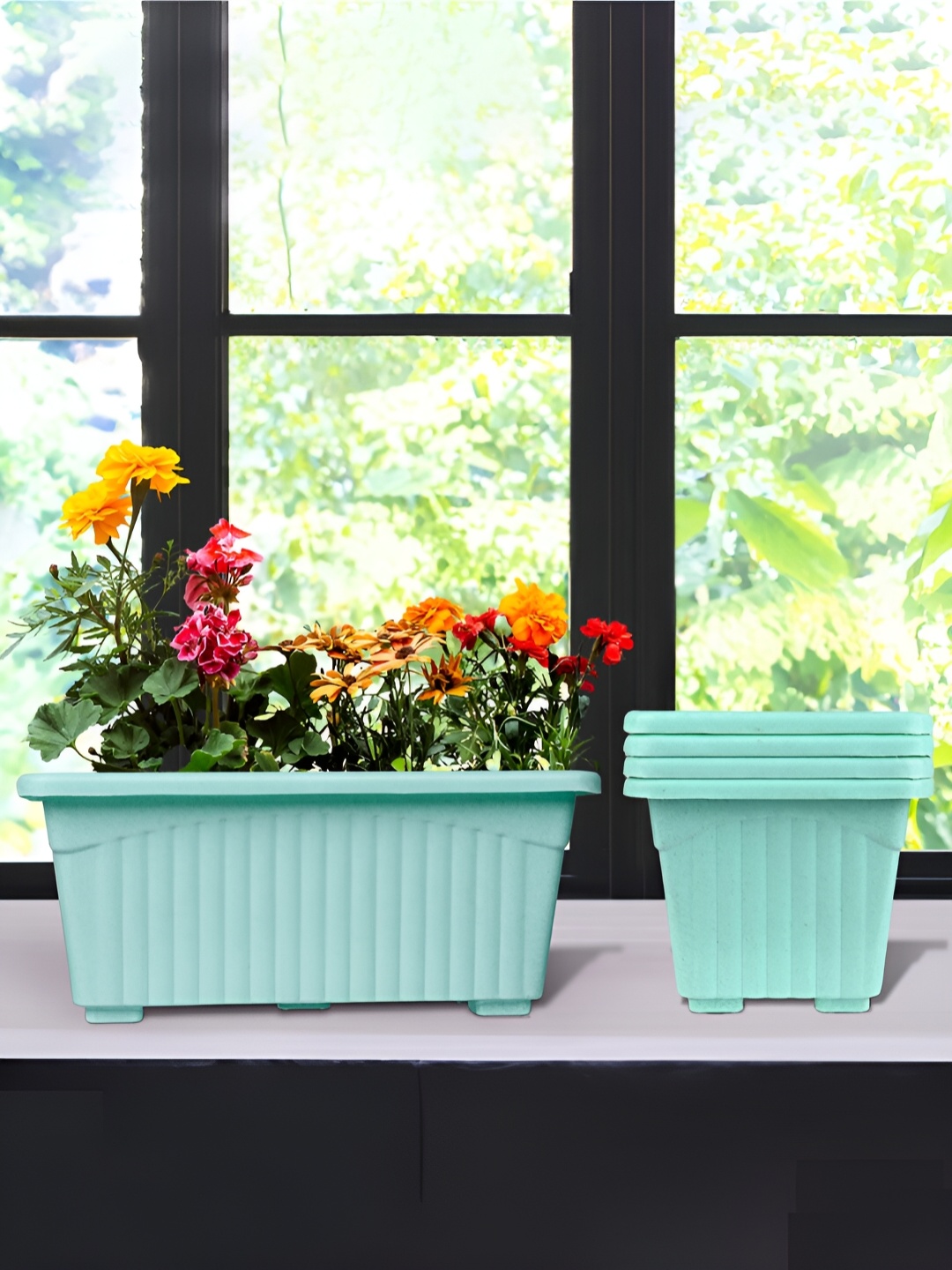 

Kuber Industries Green 5 Pieces Textured Lightweight Planters