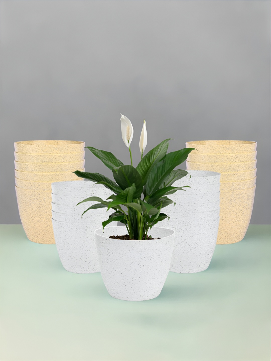 

Kuber Industries White & Beige 24 Pieces Lightweight Planters
