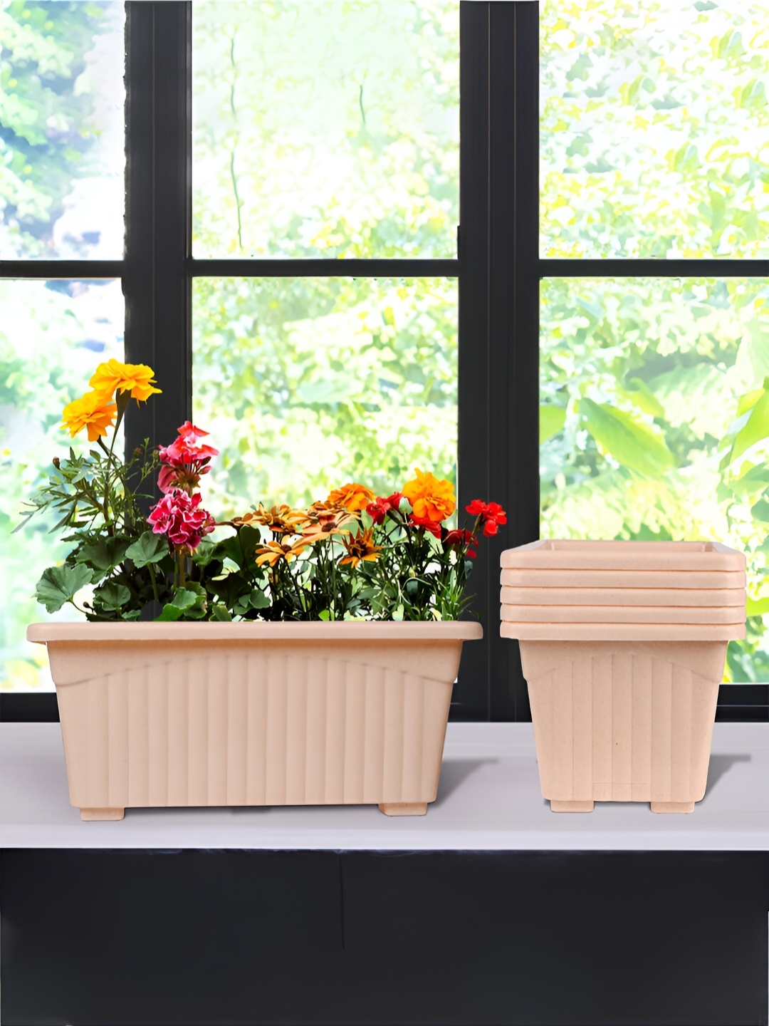 

Kuber Industries Peach-Colored 6 Pices Textured Lightweight Planters