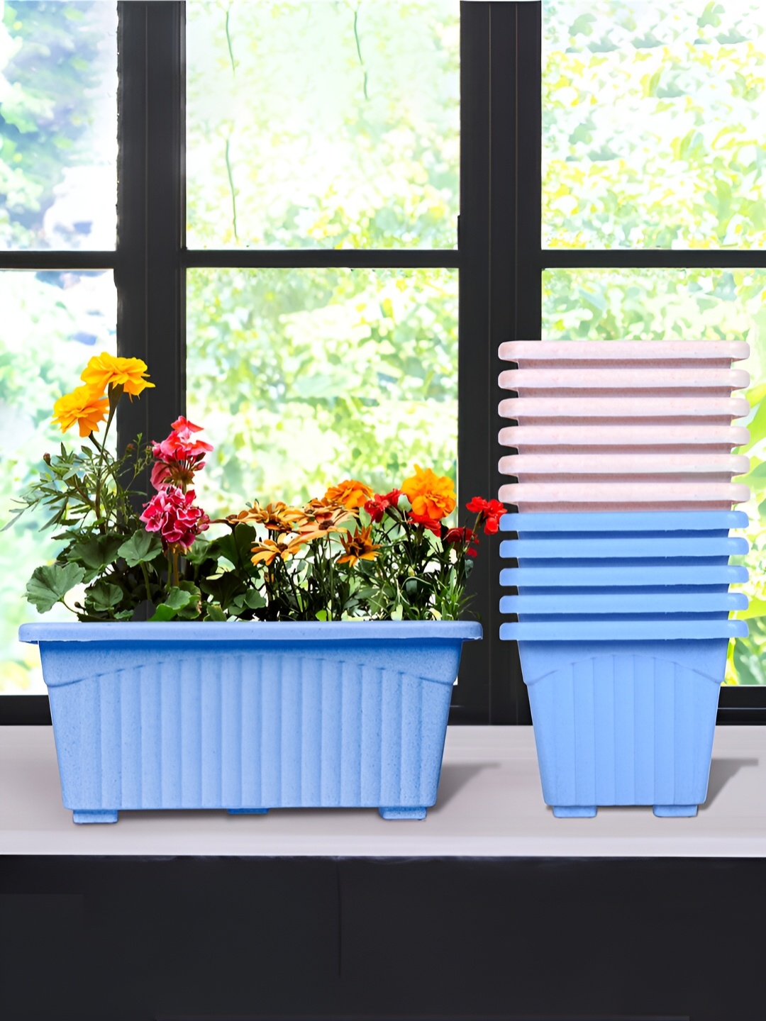 

Kuber Industries Blue & Pink 12 Pieces Textured Lightweight Planters