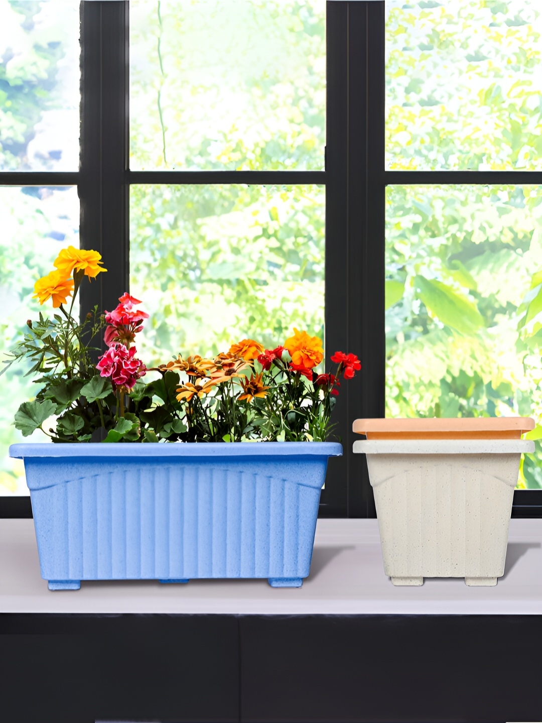 

Kuber Industries Blue & White 3 Pieces Textured Lightweight Planters