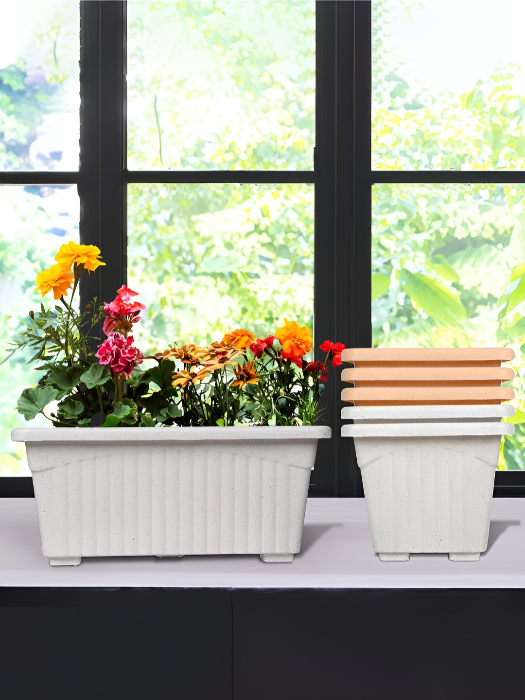 

Kuber Industries White & Peach 6 Pieces Textured Lightweight Planters