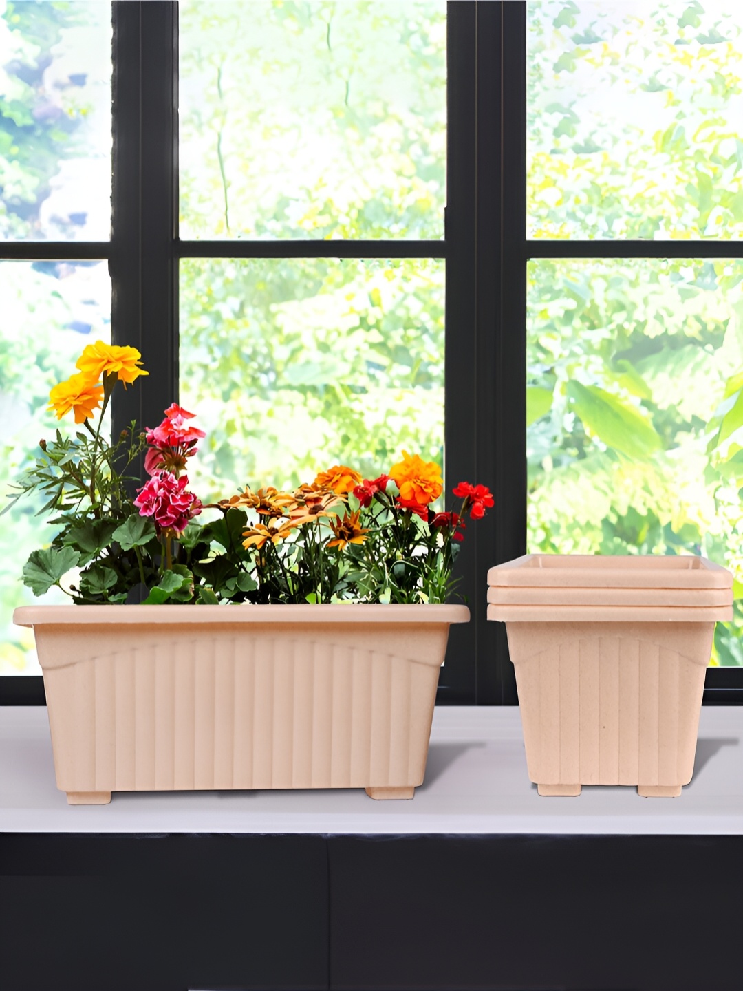 

Kuber Industries Peach 4 Pieces Textured Lightweight Planters