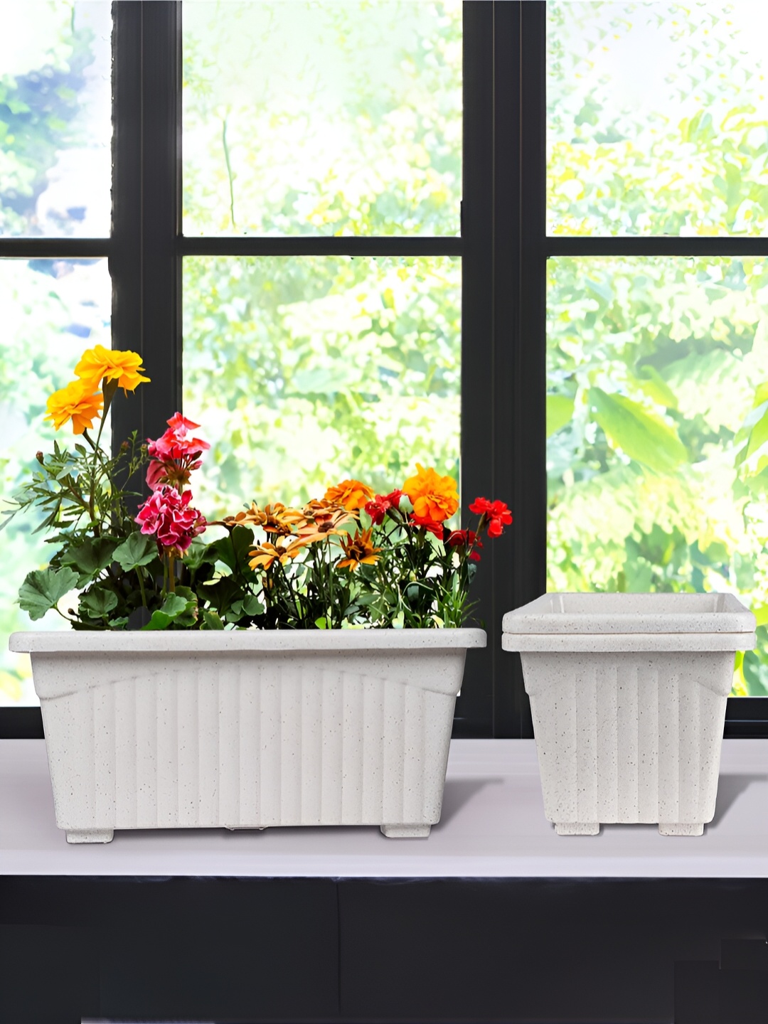 

Kuber Industries White 3 Pieces Marble Planters