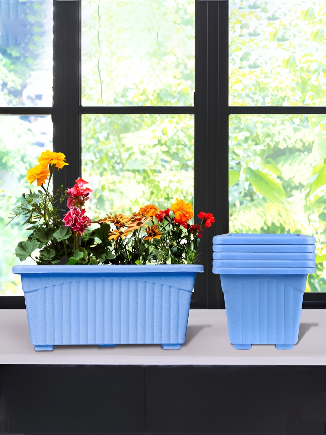

Kuber Industries 6 Pieces Blue Textured Marble Jupitar Planters