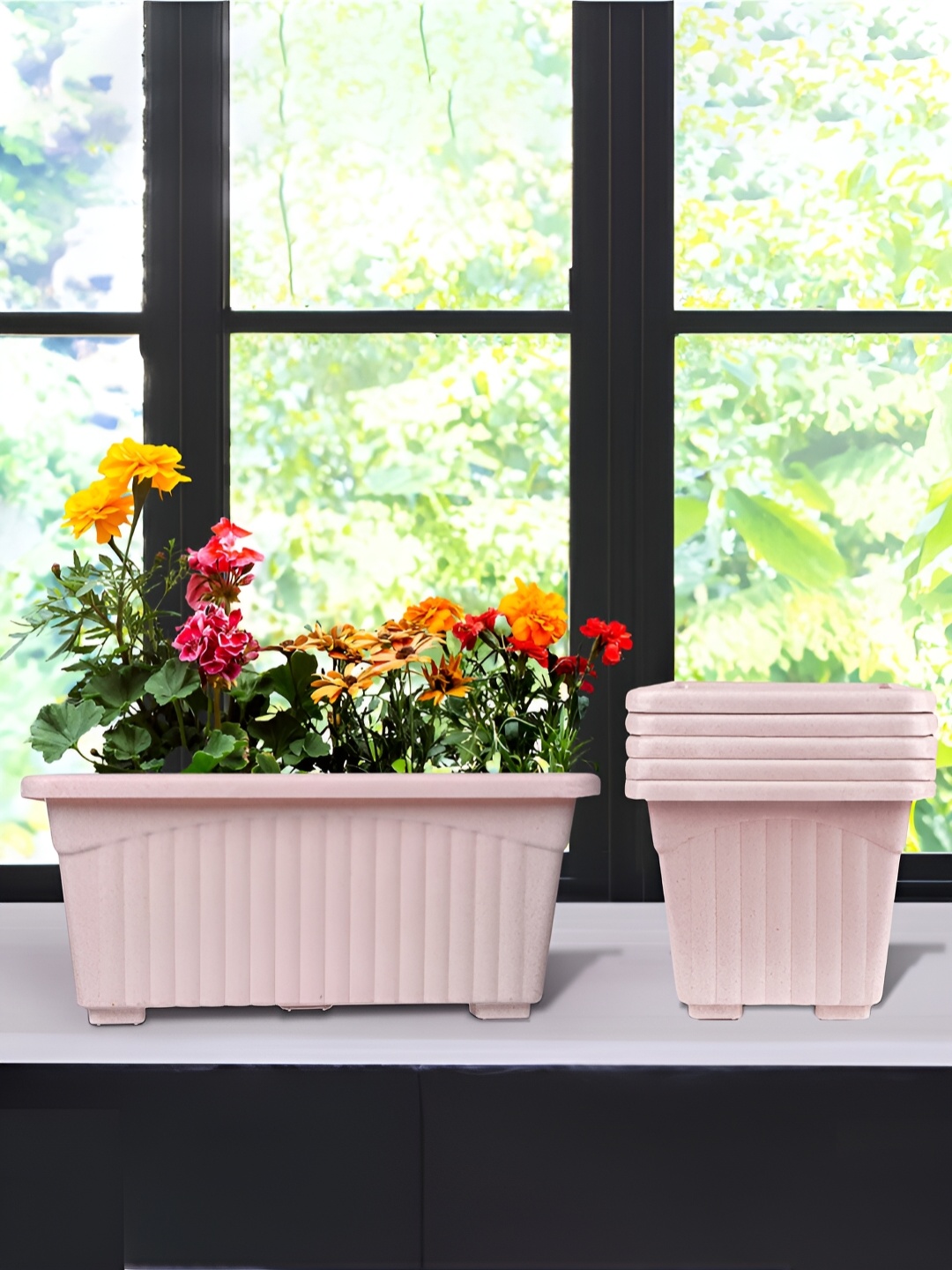 

Kuber Industries Pink 6 Pieces Textured Lightweight Planters