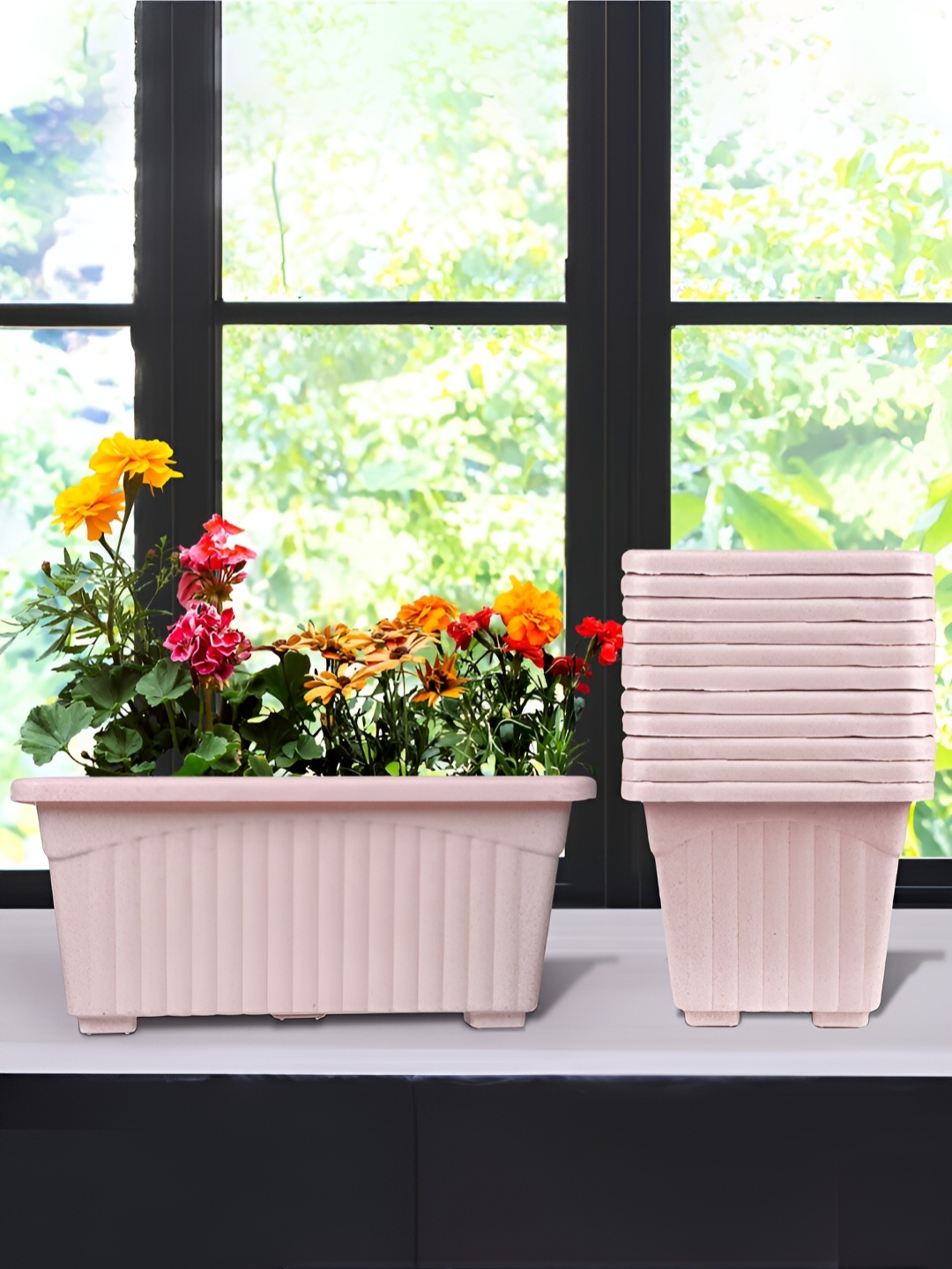 

Kuber Industries Pink 12 Pieces Textured Lightweight Planters