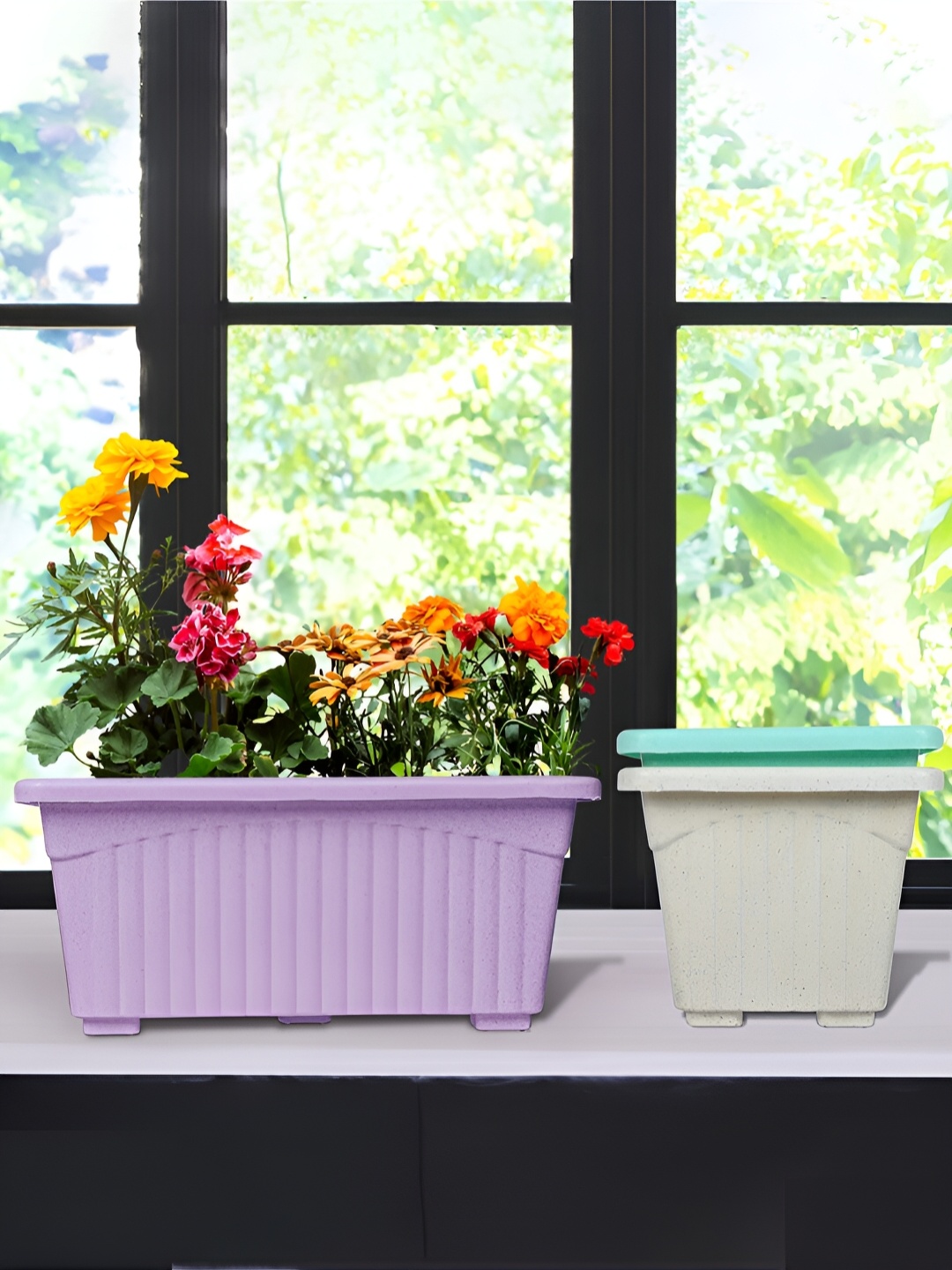 

Kuber Industries Purple & White 3 Pieces Textured Lightweight Planters
