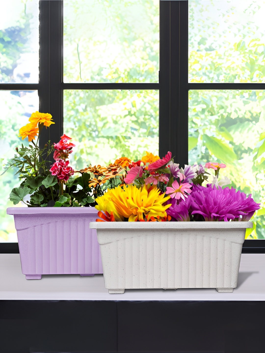 

Kuber Industries Purple & White 2 pcs Textured Lightweight Planters