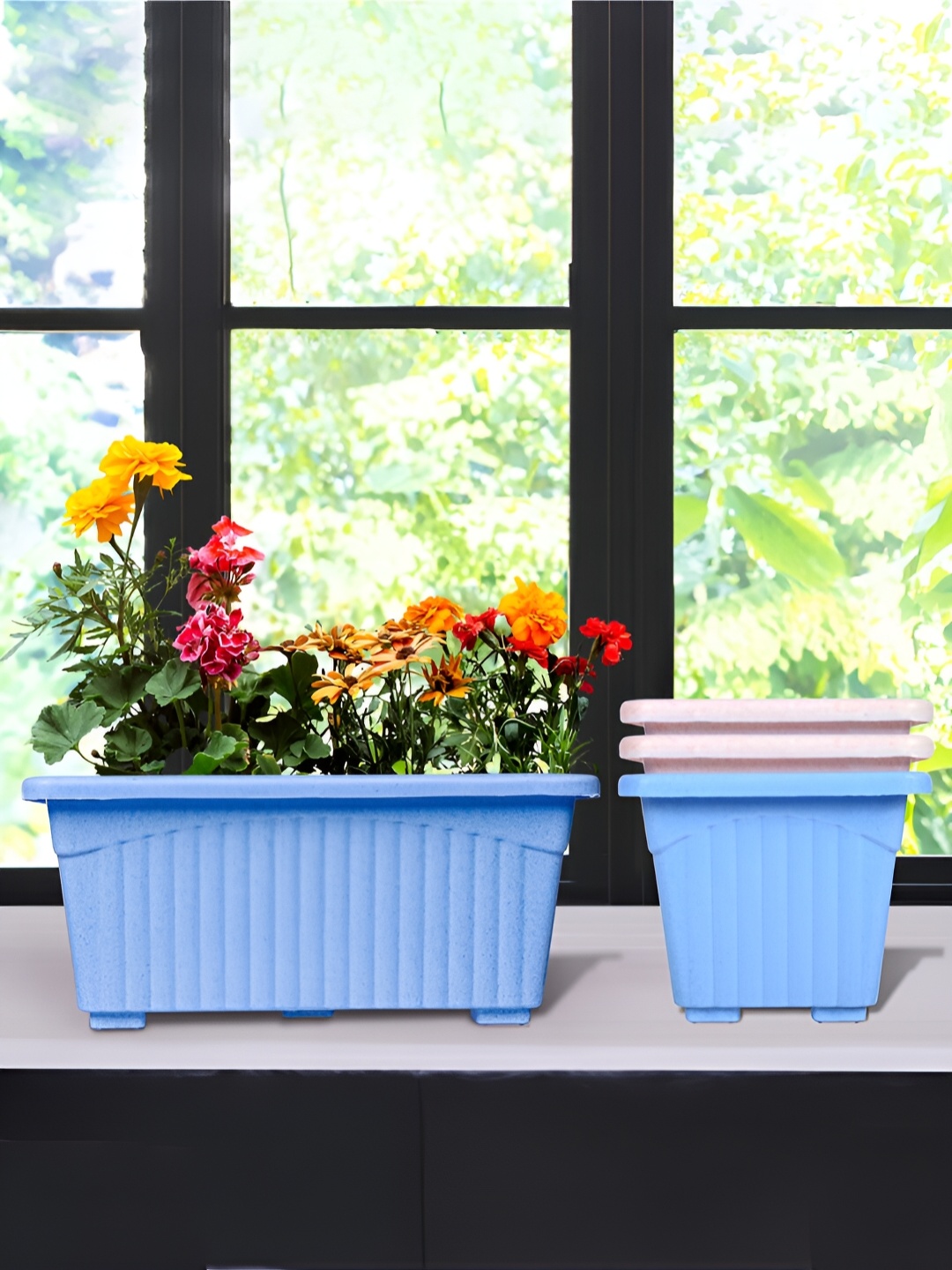 

Kuber Industries Blue & Pink 4 Pieces Textured Lightweight Planters
