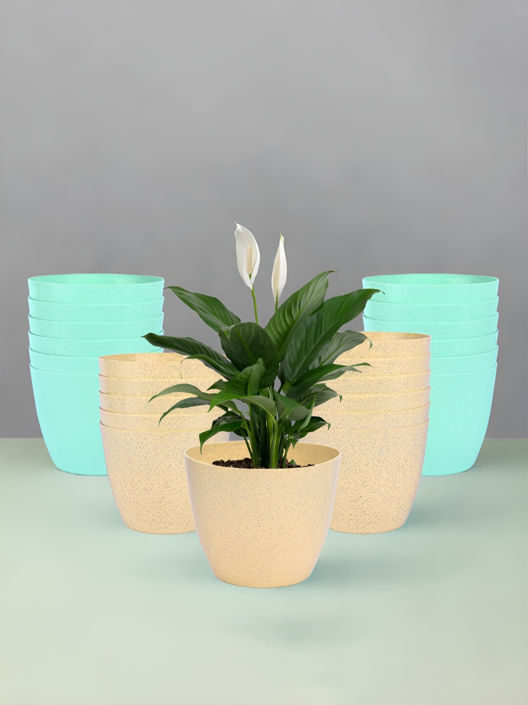 

Kuber Industries Beige & Green 24 Pieces Lightweight Planters