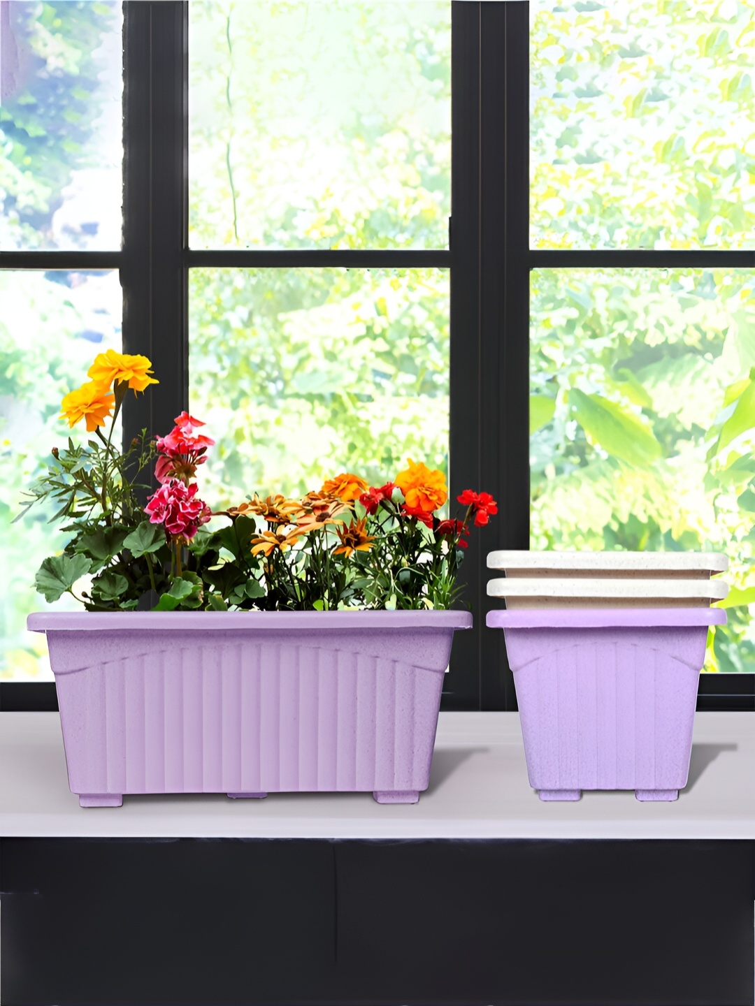 

Kuber Industries Purple & White 4 Pieces Lightweight Planters
