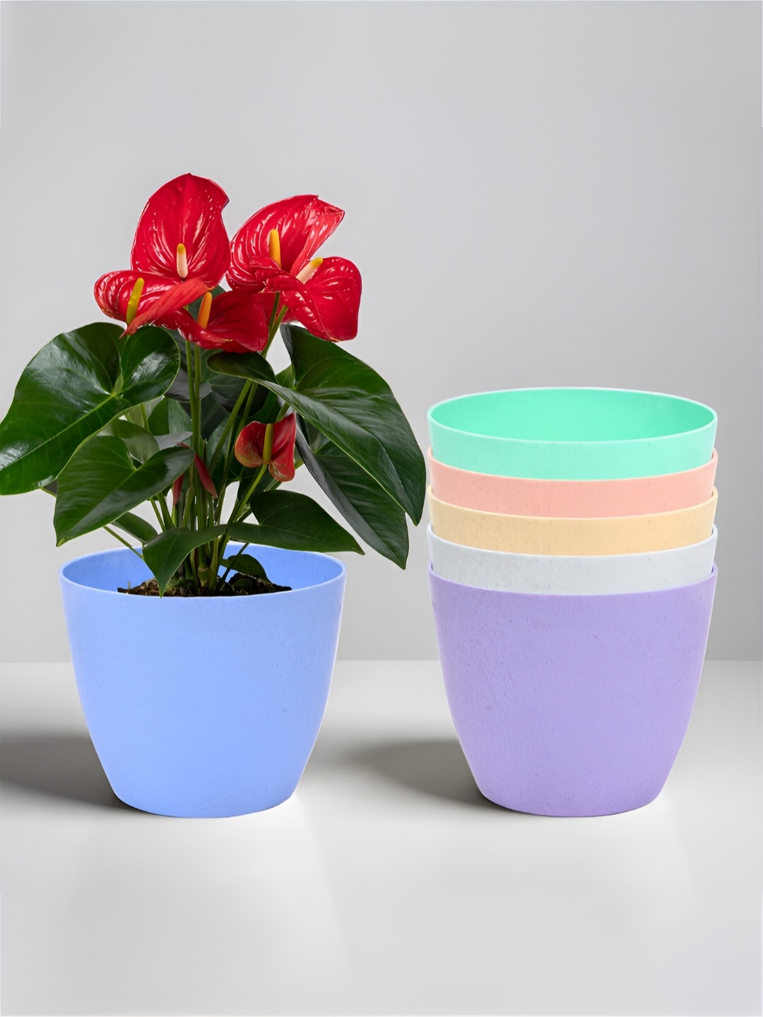 

Kuber Industries Purple & Green 6 Pieces Marble Finish Planters