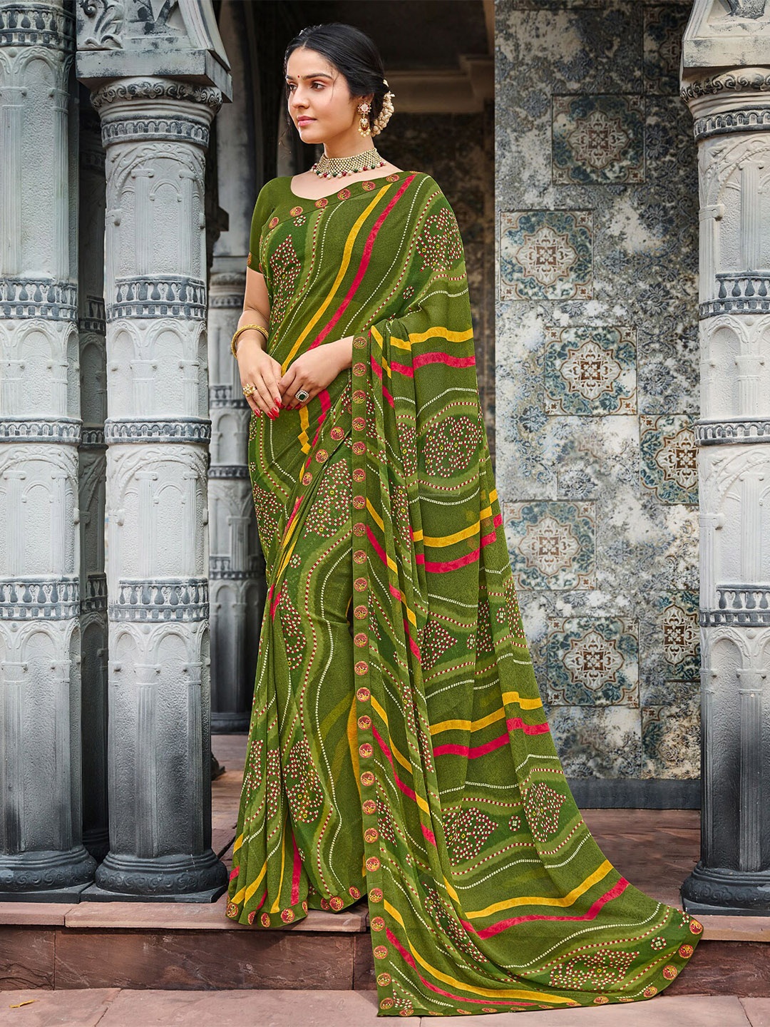 

Laxmipati Leheriya Printed Saree, Green