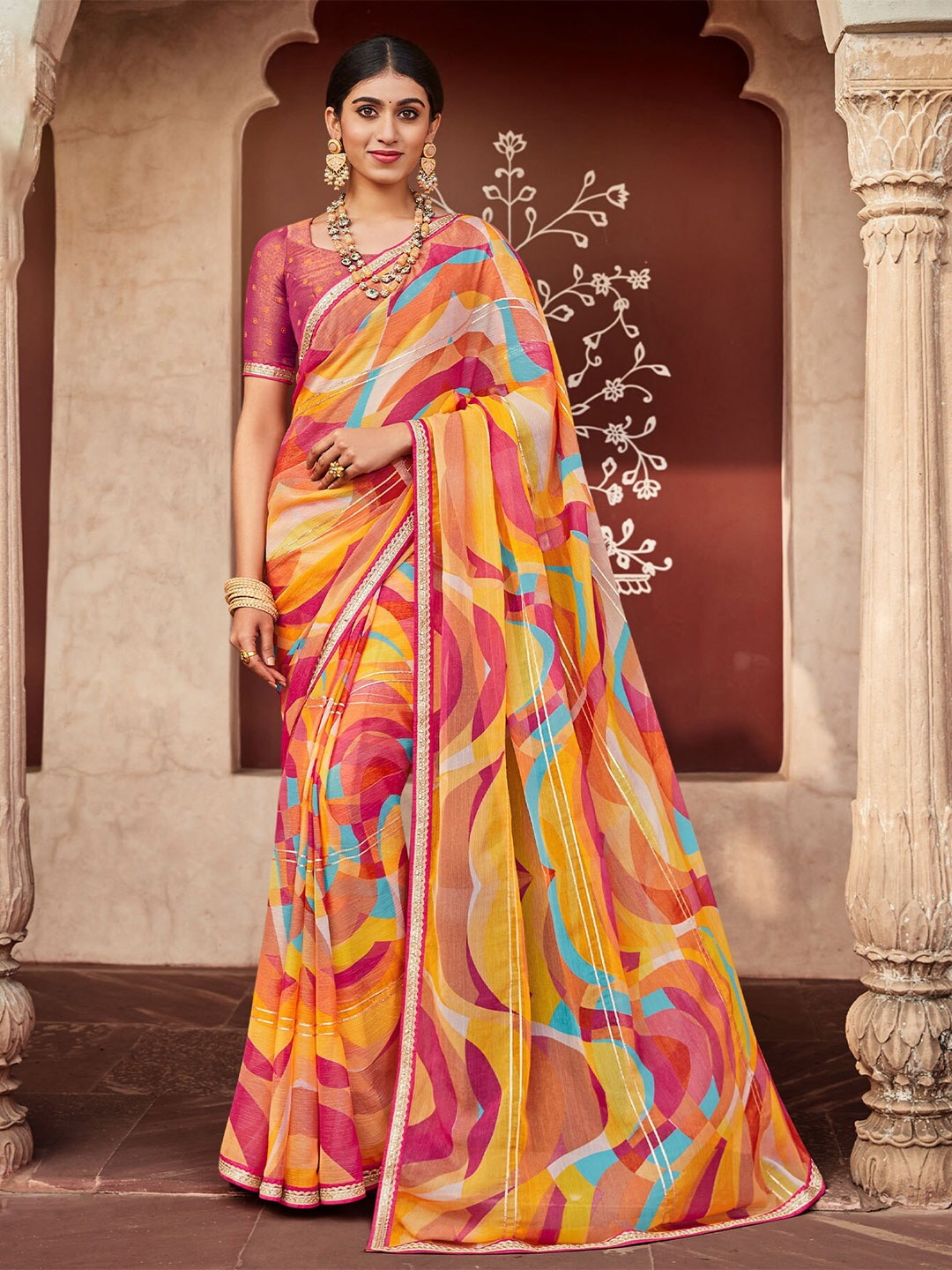

Laxmipati Abstract Printed Zari Saree, Yellow