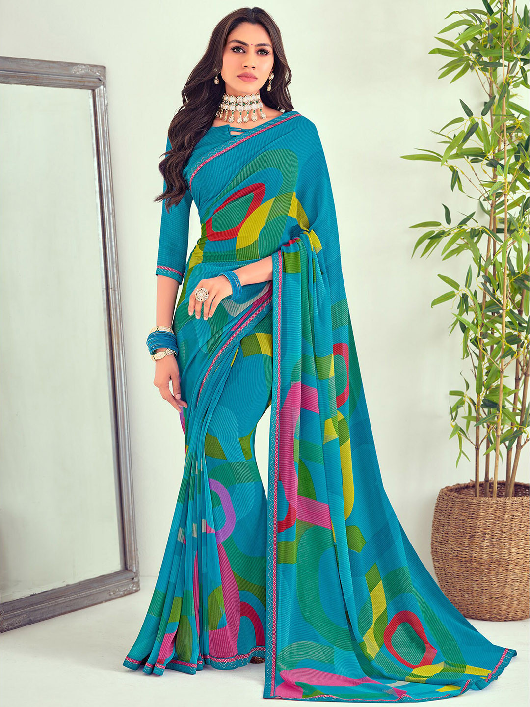 

Laxmipati Abstract Printed Embroidered Saree, Blue