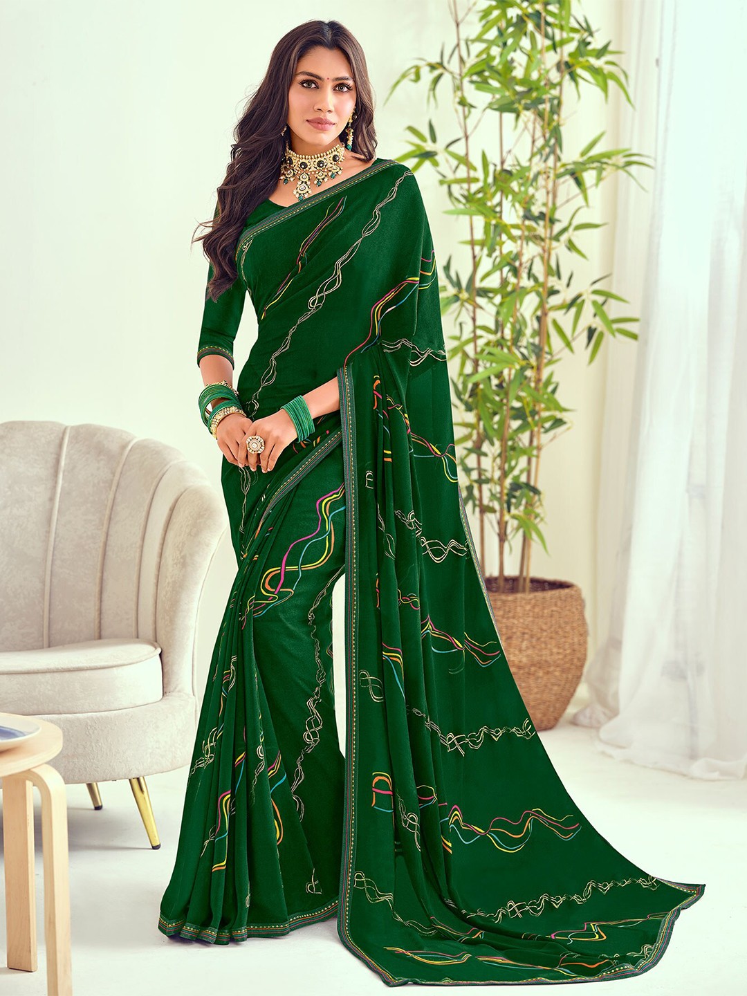 

Laxmipati Leheriya Printed Leheriya Saree, Green