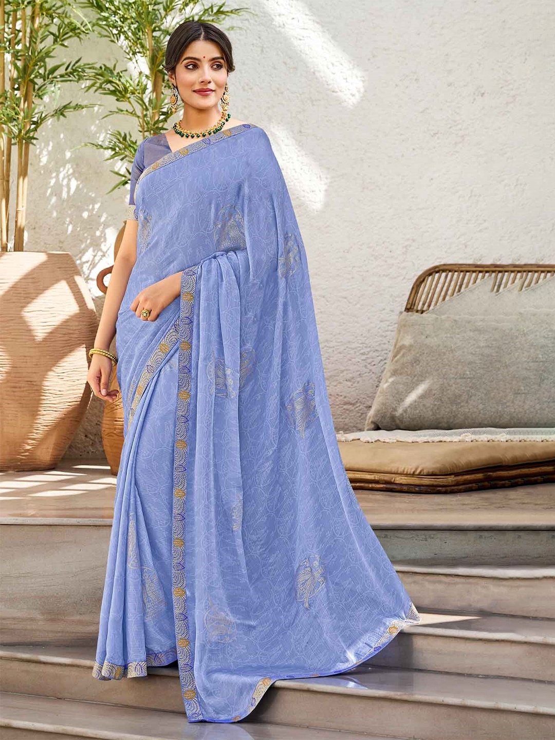

Laxmipati Ethnic Motifs Printed Embroidered Saree, Blue