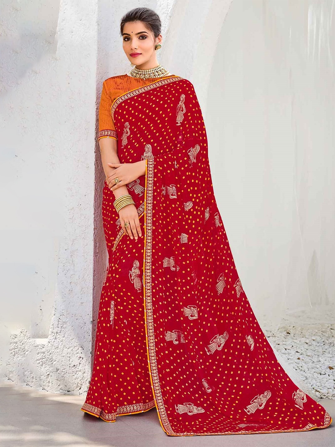 

Laxmipati Bandhani Embroidered Bandhani Saree, Maroon