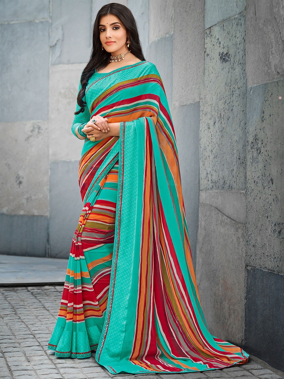 

Laxmipati Striped Saree, Green