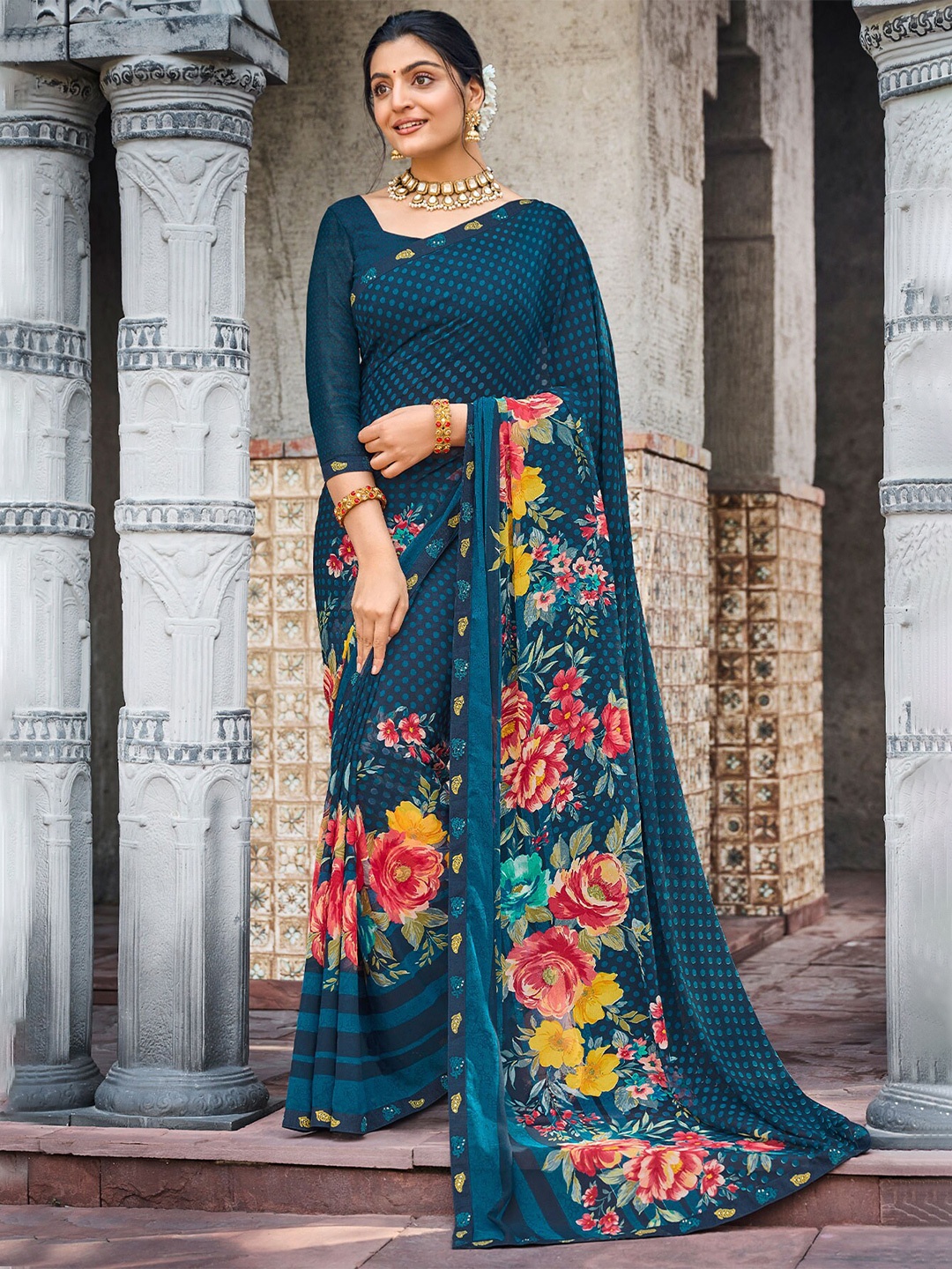 

Laxmipati Floral Printed Saree, Blue