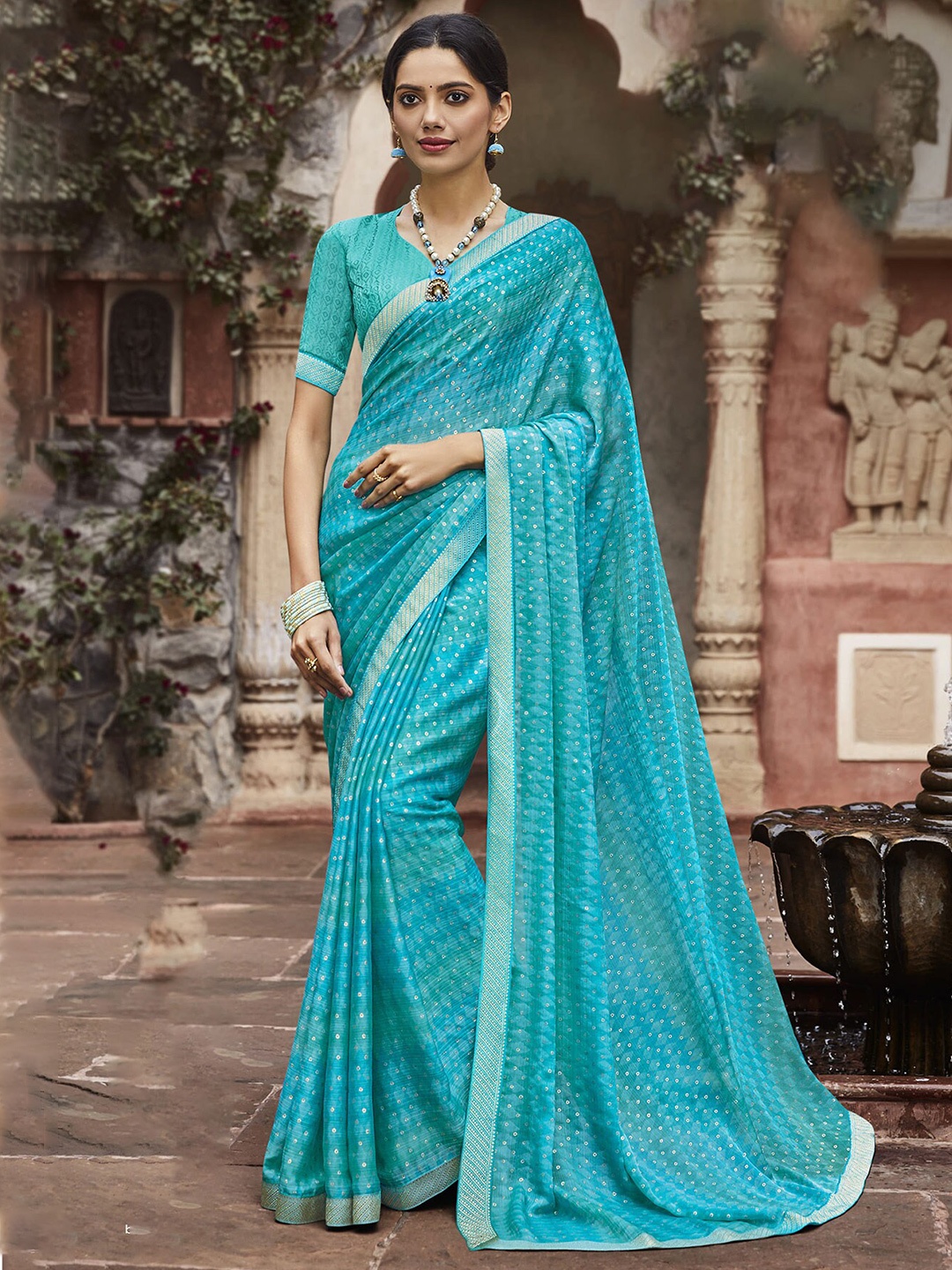 

Laxmipati Polka Dot Zari Saree, Blue